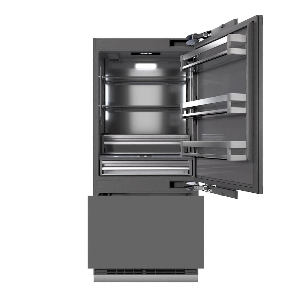 36 In. 19.8 Cu. Ft. Panel Ready Built-in Bottom Freezer Refrigerator With Water Dispenser And Ice Maker With Graphite Gray Interior
