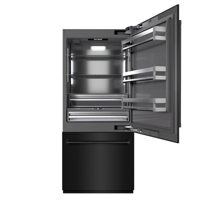 ZLINE 36 in. 19.8 cu. ft. Built-In Bottom Freezer Refrigerator with Water Dispenser and Ice Maker in Black Stainless Steel with Graphite Gray Interior (GRBIT-BS-36)