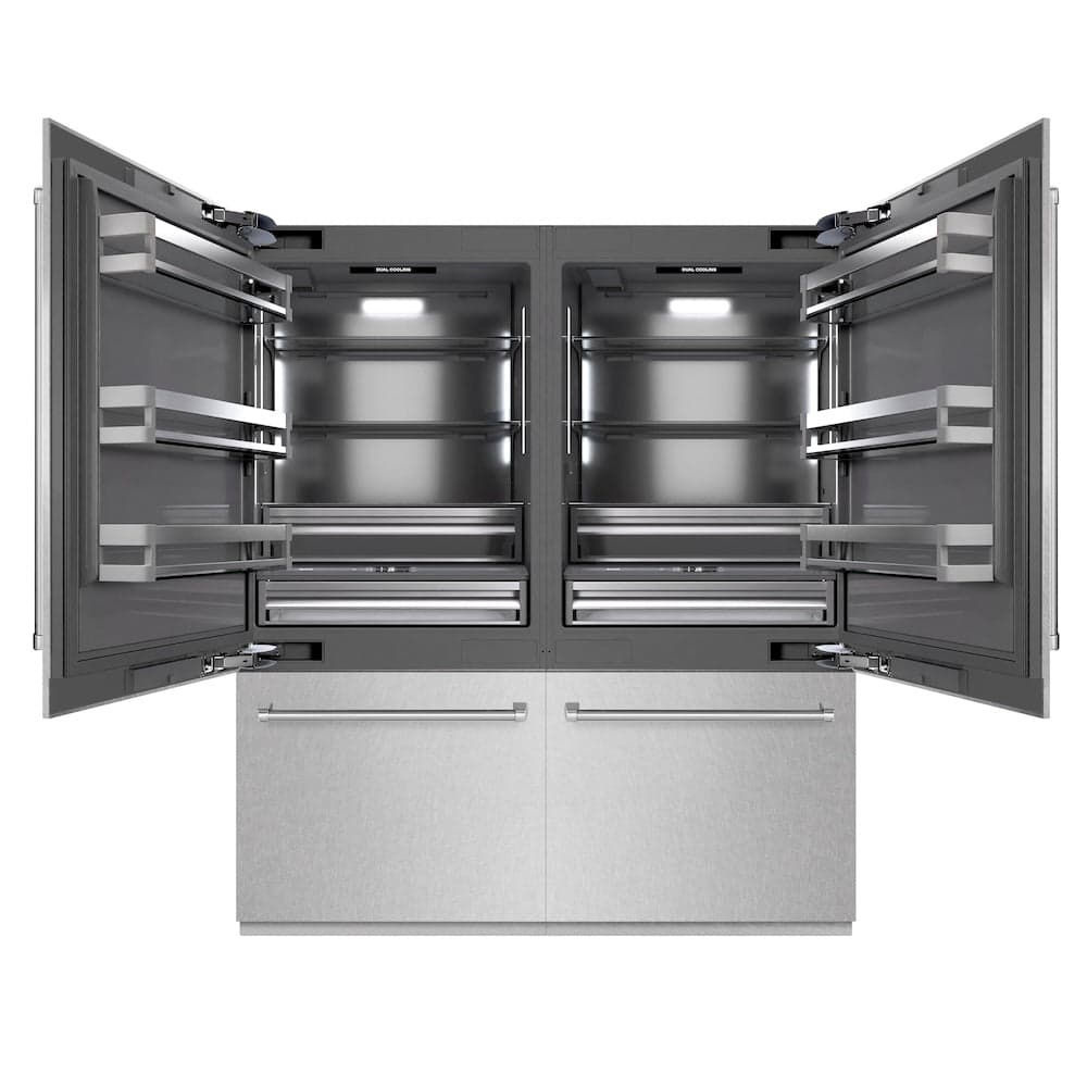 72 In. 39.6 Cu. Ft. French Door Built-in Bottom Freezer Refrigerator With Water Dispensers And Ice Makers In Satin Stainless Steel With Graphite Gray Interior