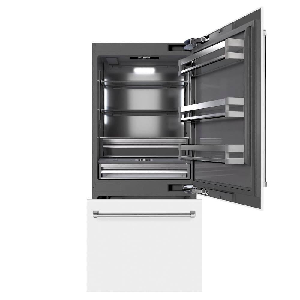 36 In. 19.8 Cu. Ft. Built-in Bottom Freezer Refrigerator With Water Dispenser And Ice Maker In White Matte With Graphite Gray Interior