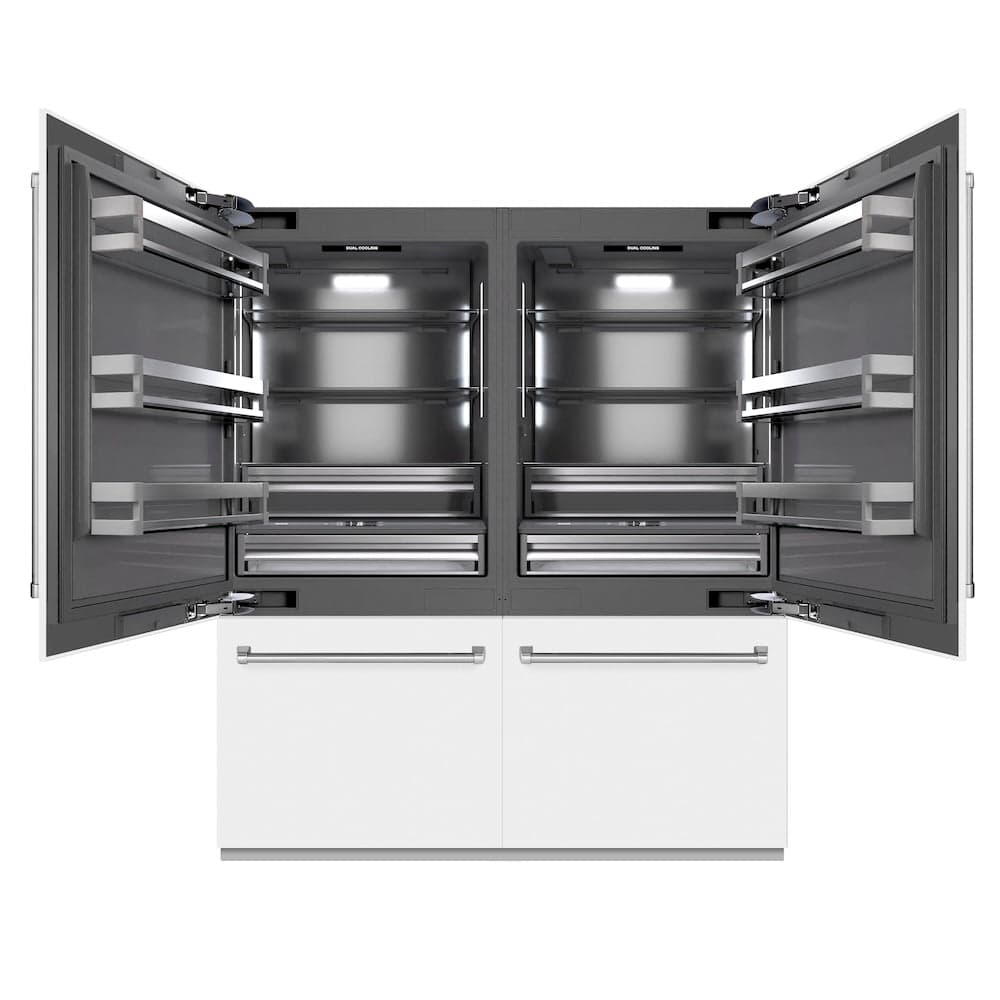 72 In. 39.6 Cu. Ft. French Door Built-in Bottom Freezer Refrigerator With Water Dispensers And Ice Makers In White Matte With Graphite Gray Interior