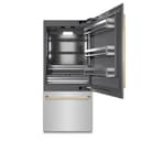 ZLINE Autograph Edition 36 in. 19.8 cu. ft. Built-In Bottom Freezer Refrigerator with Water Dispenser and Ice Maker in Stainless Steel with Graphite Gray Interior and Polished Gold Accents (GRBITZ-304-36G) view 1