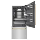 ZLINE Autograph Edition 36 in. 19.8 cu. ft. Built-In Bottom Freezer Refrigerator with Water Dispenser and Ice Maker in Stainless Steel with Graphite Gray Interior and Polished Gold Accents (GRBITZ-304-36G) view 4