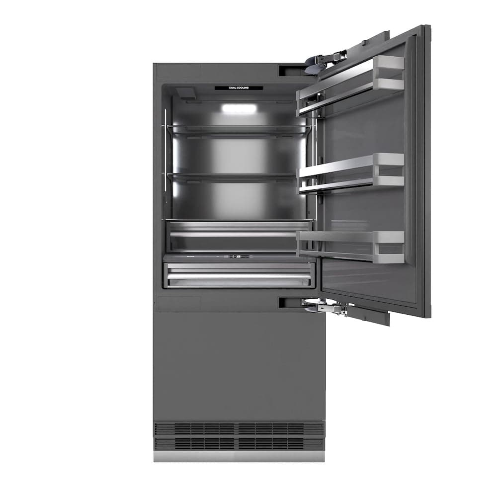 Autograph Edition 36 In. 19.8 Cu. Ft. Panel Ready Built-in Bottom Freezer Refrigerator With Water Dispenser And Ice Maker With Graphite Gray Interior And Champagne Bronze Accents