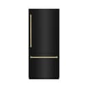ZLINE Autograph Edition 36 in. 19.8 cu. ft. Built-In Bottom Freezer Refrigerator with Water Dispenser and Ice Maker in Black Stainless Steel with Graphite Gray Interior and Polished Gold Accents (GRBITZ-BS-36-G) view 3