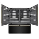 ZLINE Autograph Edition 72 in. 39.6 cu. ft. French Door Built-In Bottom Freezer Refrigerator with Water Dispensers and Ice Makers in Black Stainless Steel with Graphite Gray Interior and Polished Gold Accents (GRBITZ-BS-72-G) view 1