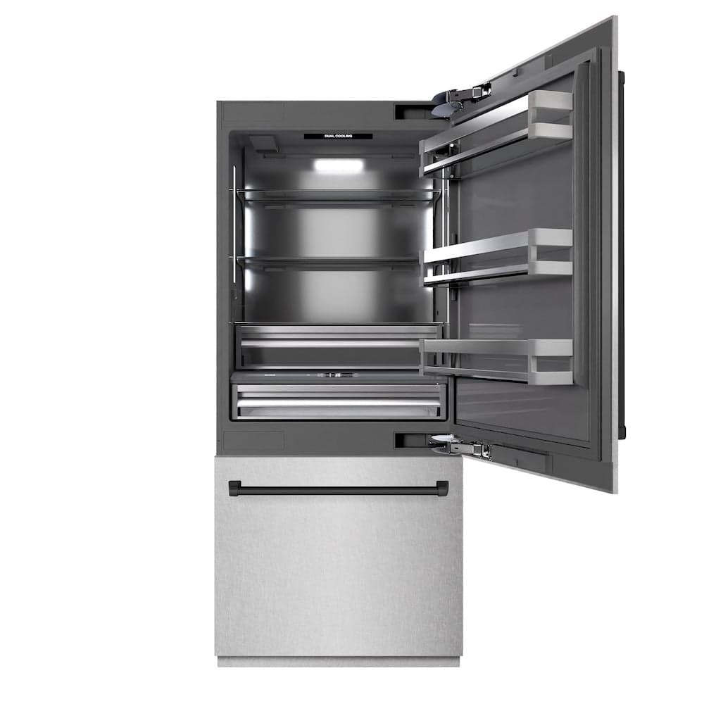 Autograph Edition 36 In. 19.8 Cu. Ft. Built-in Bottom Freezer Refrigerator With Water Dispenser And Ice Maker In Satin Stainless Steel With Graphite Gray Interior And Matte Black Accents