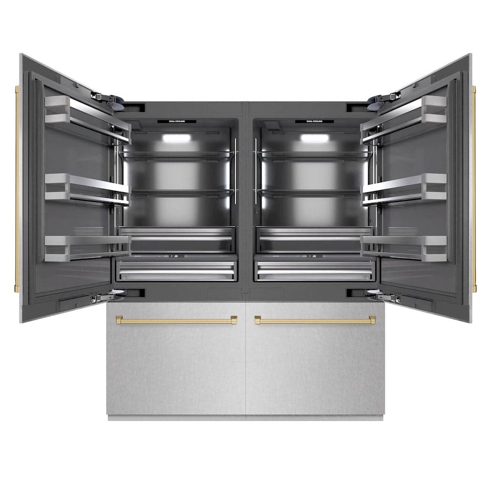 Autograph Edition 72 In. 39.6 Cu. Ft. French Door Built-in Bottom Freezer Refrigerator With Water Dispensers And Ice Makers In Satin Stainless Steel With Graphite Gray Interior And Champagne Bronze Accents