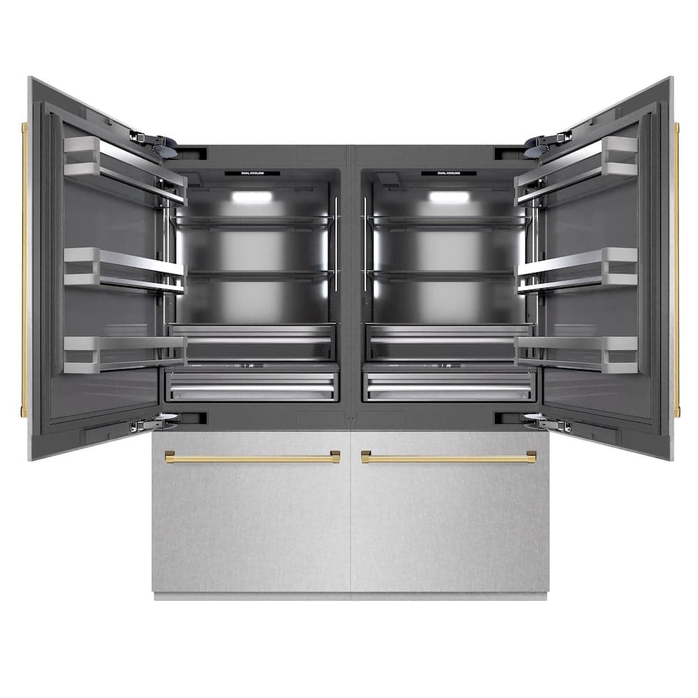 Autograph Edition 72 In. 39.6 Cu. Ft. French Door Built-in Bottom Freezer Refrigerator With Water Dispensers And Ice Makers In Satin Stainless Steel With Graphite Gray Interior And Polished Gold Accents