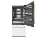 Autograph Edition 36 In. 19.8 Cu. Ft. Built-in Bottom Freezer Refrigerator With Water Dispenser And Ice Maker In White Matte With Graphite Gray Interior And Polished Gold Accents view 3
