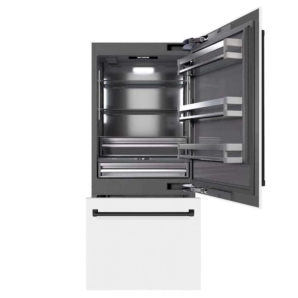 Autograph Edition 36 In. 19.8 Cu. Ft. Built-in Bottom Freezer Refrigerator With Water Dispenser And Ice Maker In White Matte With Graphite Gray Interior And Matte Black Accents