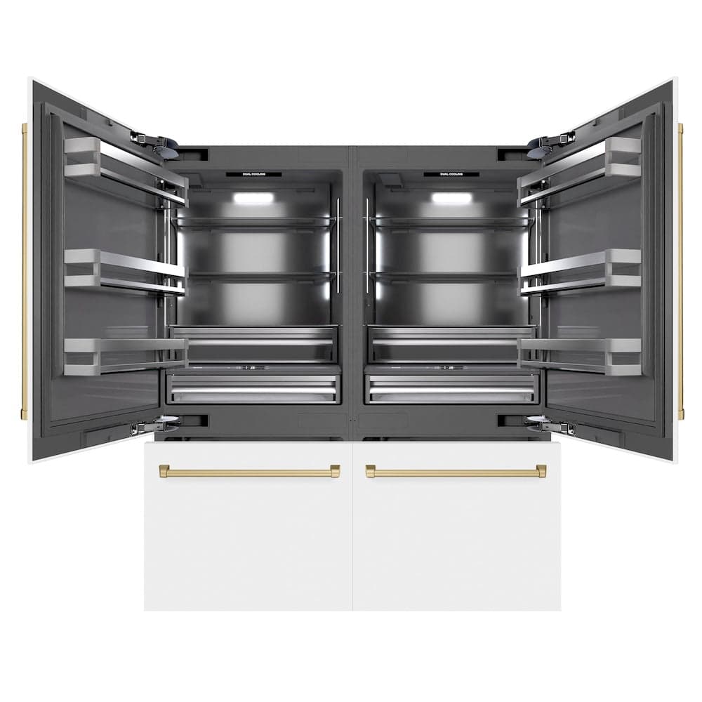 Autograph Edition 72 In. 39.6 Cu. Ft. French Door Built-in Bottom Freezer Refrigerator With Water Dispensers And Ice Makers In White Matte With Graphite Gray Interior And Champagne Bronze Accents