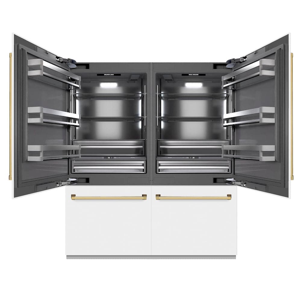 Autograph Edition 72 In. 39.6 Cu. Ft. French Door Built-in Bottom Freezer Refrigerator With Water Dispensers And Ice Makers In White Matte With Graphite Gray Interior And Polished Gold Accents