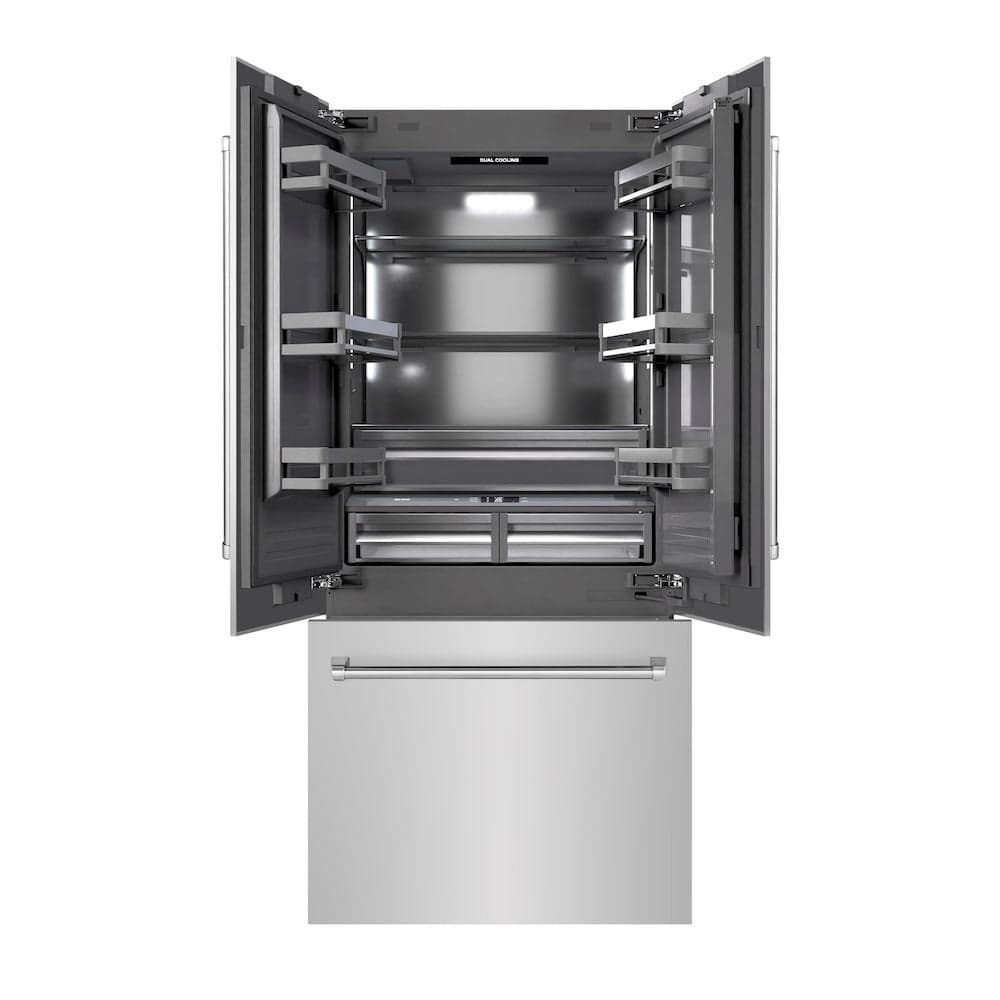 36 In. 19.6 Cu. Ft. French Door Built-in Bottom Freezer Refrigerator With Water Dispenser And Ice Maker In Stainless Steel With Graphite Gray Interior