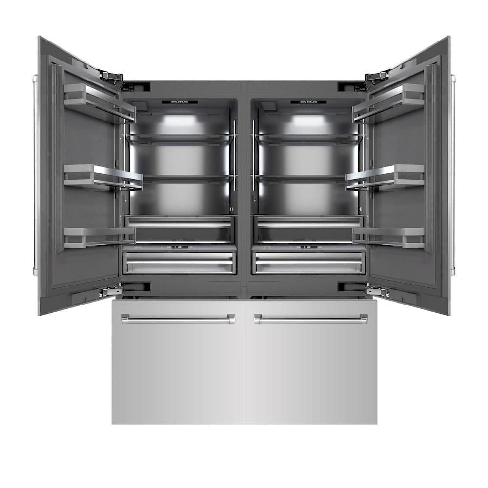 60 In. 32.2 Cu. Ft. French Door Built-in Bottom Freezer Refrigerator With Water Dispensers And Ice Makers In Stainless Steel With Graphite Gray Interior