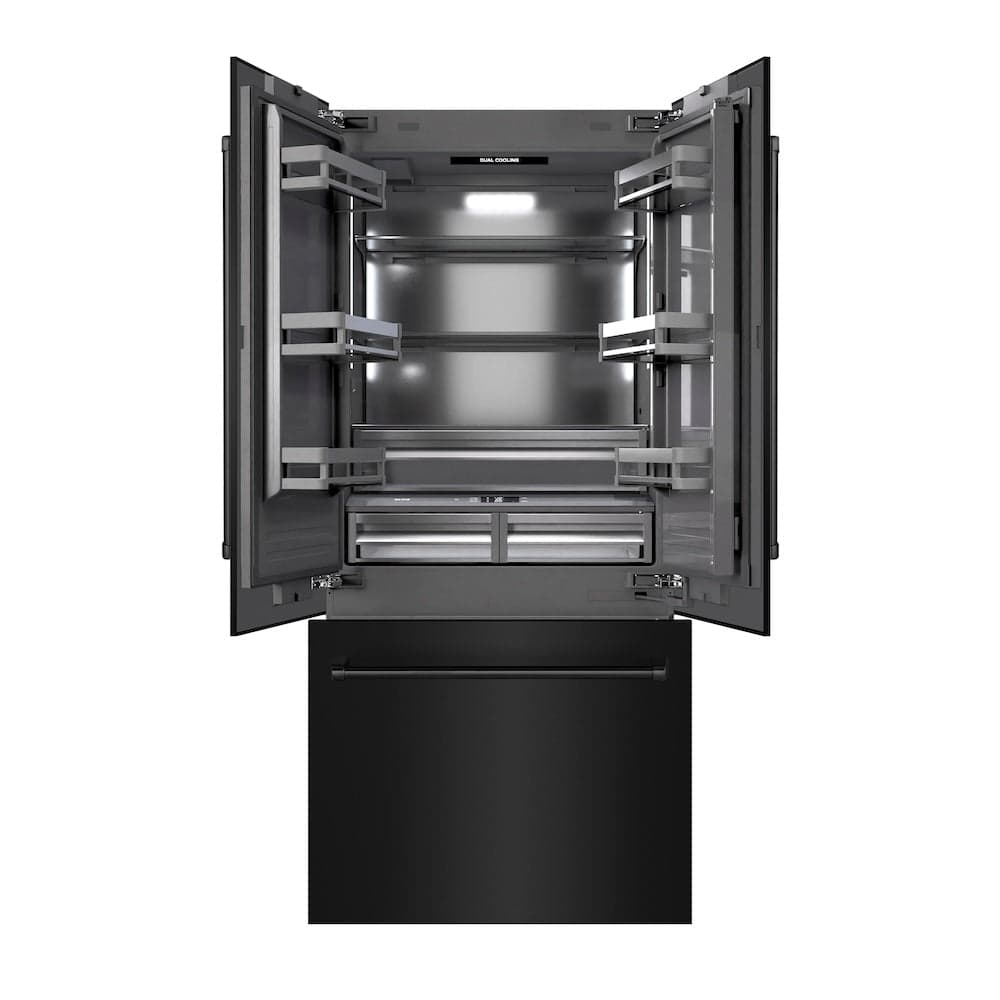 36 In. 19.6 Cu. Ft. French Door Built-in Bottom Freezer Refrigerator With Water Dispenser And Ice Maker In Black Stainless Steel With Graphite Gray Interior