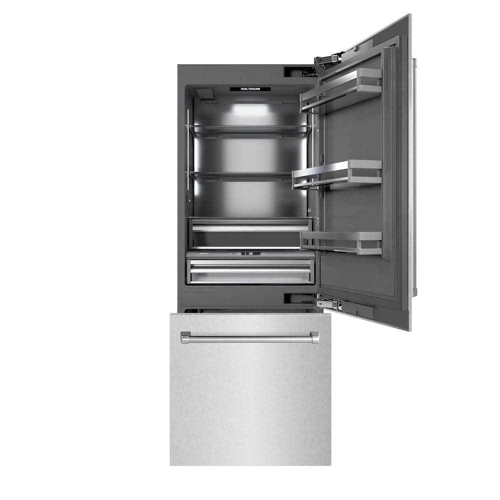 30 In. 16.1 Cu. Ft. Built-in Bottom Freezer Refrigerator With Water Dispenser And Ice Maker In Satin Stainless Steel With Graphite Gray Interior