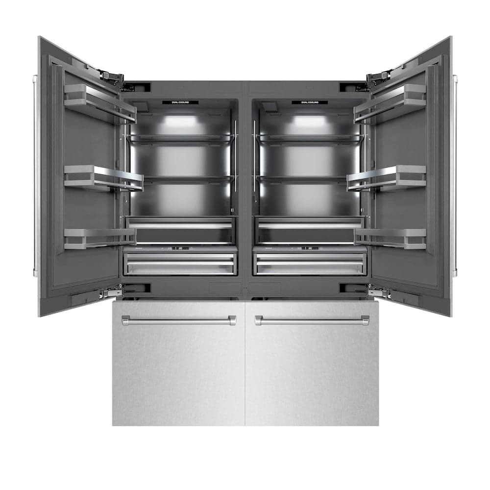 60 In. 32.2 Cu. Ft. French Door Built-in Bottom Freezer Refrigerator With Water Dispensers And Ice Makers In Satin Stainless Steel With Graphite Gray Interior