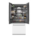 36 In. 19.6 Cu. Ft. French Door Built-in Bottom Freezer Refrigerator With Water Dispenser And Ice Maker In White Matte With Graphite Gray Interior view 10