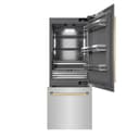 ZLINE Autograph Edition 30 in. 16.1 cu. ft. Built-In Bottom Freezer Refrigerator with Water Dispenser and Ice Maker in Stainless Steel with Graphite Gray Interior and Polished Gold Accents (GRBIVZ-304-30G) view 1