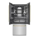 ZLINE Autograph Edition 36 in. 19.6 cu. ft. French Door Built-In Bottom Freezer Refrigerator with Water Dispenser and Ice Maker in Stainless Steel with Graphite Gray Interior and Polished Gold Accents (GRBIVZ-304-36G) view 1