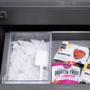 ZLINE Autograph Edition 36 in. 19.6 cu. ft. French Door Built-In Bottom Freezer Refrigerator with Water Dispenser and Ice Maker in Black Stainless Steel with Graphite Gray Interior and Polished Gold Accents (GRBIVZ-BS-36-G) view 8
