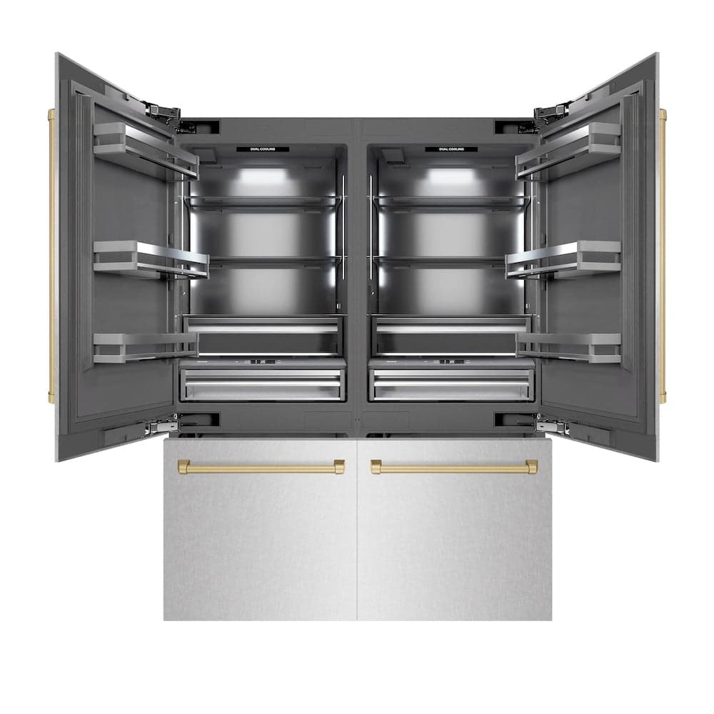 Autograph Edition 60 In. 32.2 Cu. Ft. French Door Built-in Bottom Freezer Refrigerator With Water Dispenser And Ice Maker In Satin Stainless Steel With Graphite Gray Interior And Champagne Bronze Accents