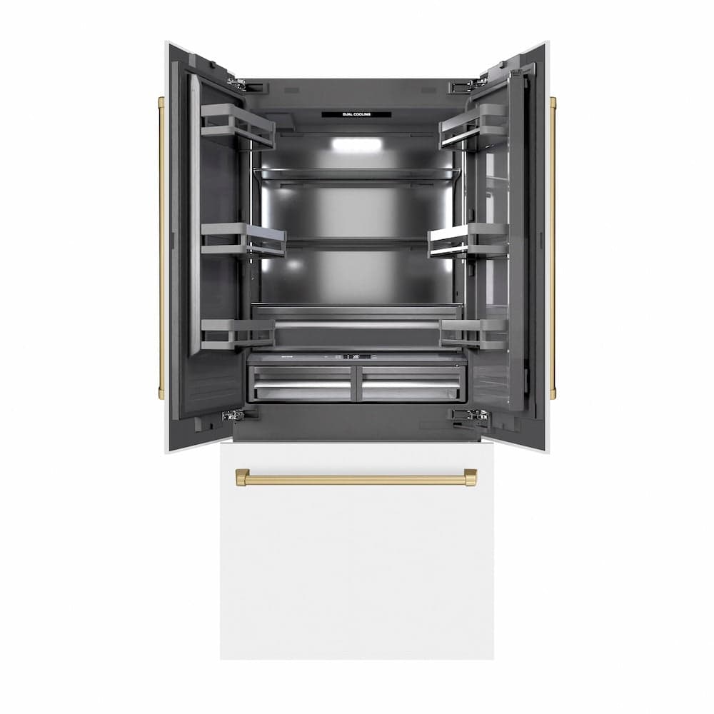 Autograph Edition 36 In. 19.6 Cu. Ft. French Door Built-in Bottom Freezer Refrigerator With Water Dispenser And Ice Maker In White Matte With Graphite Gray Interior And Champagne Bronze Accents