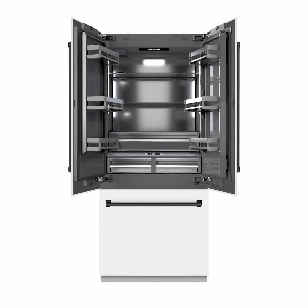 Autograph Edition 36 In. 19.6 Cu. Ft. French Door Built-in Bottom Freezer Refrigerator With Water Dispenser And Ice Maker In White Matte With Graphite Gray Interior And Matte Black Accents