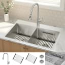 ACQUA 33 in. Drop-In/Undermount 50/50 Double Bowl Stainless Steel Sink with Faucet & Waterfall view 1