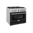 ZLINE 36 in. 5.2 cu. ft. Select Dual Fuel Range with 6 Burner Gas Cooktop and Electric Convection Oven in Stainless Steel with Black Matte Door (HDR-BLM-36) view 1