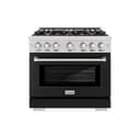 ZLINE 36 in. 5.2 cu. ft. Select Dual Fuel Range with 6 Burner Gas Cooktop and Electric Convection Oven in Stainless Steel with Black Matte Door (HDR-BLM-36) view 2