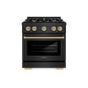 ZLINE Autograph Edition 30 in. 4.2 cu. ft. Select Dual Fuel Range with 4 Burner Gas Cooktop and Electric Convection Oven in Black Stainless Steel with Champagne Bronze Accents (HDRBZ-30-CB) view 2