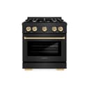 ZLINE Autograph Edition 30 in. 4.2 cu. ft. Select Dual Fuel Range with 4 Burner Gas Cooktop and Electric Convection Oven in Black Stainless Steel with Polished Gold Accents (HDRBZ-30-G) view 2