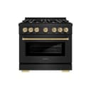 ZLINE Autograph Edition 36 in. 5.2 cu. ft. Select Dual Fuel Range with 6 Burner Gas Cooktop and Electric Convection Oven in Black Stainless Steel with Champagne Bronze Accents (HDRBZ-36-CB) view 2