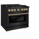 ZLINE Autograph Edition 36 in. 5.2 cu. ft. Select Dual Fuel Range with 6 Burner Gas Cooktop and Electric Convection Oven in Black Stainless Steel with Champagne Bronze Accents (HDRBZ-36-CB) view 3