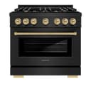 ZLINE Autograph Edition 36 in. 5.2 cu. ft. Select Dual Fuel Range with 6 Burner Gas Cooktop and Electric Convection Oven in Black Stainless Steel with Champagne Bronze Accents (HDRBZ-36-CB) view 4