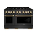 ZLINE Autograph Edition 48 in. 6.7 cu. ft. Select Double Oven Dual Fuel Range with 8 Burner Gas Cooktop in Black Stainless Steel and Polished Gold Accents (HDRBZ-48-G) view 2