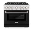 ZLINE 36 in. 5.2 cu. ft. Select Dual Fuel Range with 6 Burner Gas Cooktop and Electric Convection Oven in DuraSnow® Stainless Steel with Black Matte Door (HDRS-BLM-36) view 3