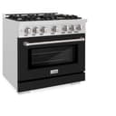 ZLINE 36 in. 5.2 cu. ft. Select Dual Fuel Range with 6 Burner Gas Cooktop and Electric Convection Oven in DuraSnow® Stainless Steel with Black Matte Door (HDRS-BLM-36) view 4