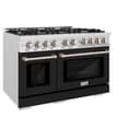 ZLINE 48 in. 6.7 cu. ft. Select Double Oven Dual Fuel Range with 8 Burner Gas Cooktop in DuraSnow® Stainless Steel with Black Matte Doors (HDRS-BLM-48) view 2