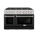 ZLINE 48 in. 6.7 cu. ft. Select Double Oven Dual Fuel Range with 8 Burner Gas Cooktop in DuraSnow® Stainless Steel with Black Matte Doors (HDRS-BLM-48) view 3