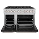 ZLINE 48 in. 6.7 cu. ft. Select Double Oven Dual Fuel Range with 8 Burner Gas Cooktop in DuraSnow® Stainless Steel with Black Matte Doors (HDRS-BLM-48) view 4