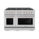 ZLINE 48 in. 6.7 cu. ft. Select Double Oven Dual Fuel Range in DuraSnow® Stainless Steel with 8 Brass Burners (HDRS-BR-48) view 2