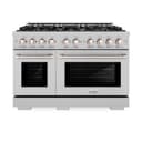 ZLINE 48 in. 6.7 cu. ft. Select Double Oven Dual Fuel Range in DuraSnow® Stainless Steel with 8 Brass Burners (HDRS-BR-48) view 4
