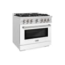 ZLINE 36 in. 5.2 cu. ft. Select Dual Fuel Range with 6 Burner Gas Cooktop and Electric Convection Oven in DuraSnow® Stainless Steel with White Matte Door (HDRS-WM-36) view 1