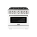 ZLINE 36 in. 5.2 cu. ft. Select Dual Fuel Range with 6 Burner Gas Cooktop and Electric Convection Oven in DuraSnow® Stainless Steel with White Matte Door (HDRS-WM-36) view 2