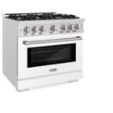 ZLINE 36 in. 5.2 cu. ft. Select Dual Fuel Range with 6 Burner Gas Cooktop and Electric Convection Oven in DuraSnow® Stainless Steel with White Matte Door (HDRS-WM-36) view 3