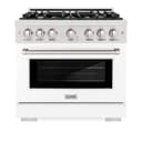 ZLINE 36 in. 5.2 cu. ft. Select Dual Fuel Range with 6 Burner Gas Cooktop and Electric Convection Oven in DuraSnow® Stainless Steel with White Matte Door (HDRS-WM-36) view 4