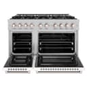 ZLINE 48 in. 6.7 cu. ft. Select Double Oven Dual Fuel Range with 8 Burner Gas Cooktop in DuraSnow® Stainless Steel with White Matte Doors (HDRS-WM-48) view 3